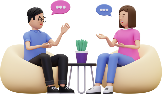 3d man and women communicating with each other illustration